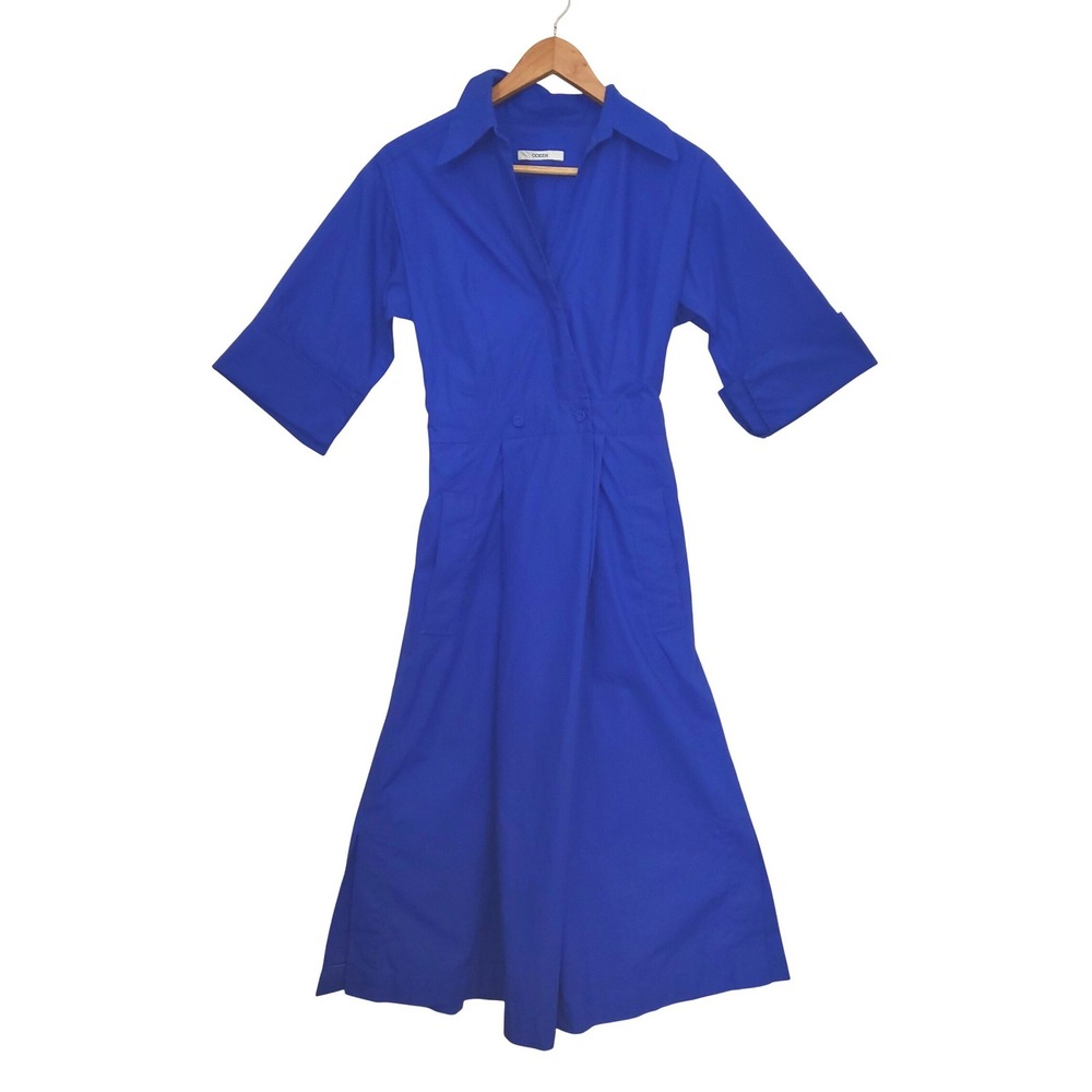 Odeeh Cobalt Blue Cotton Fit Flare Midi Dress Short Sleeve Size 32 / XS - Picture 2 of 9